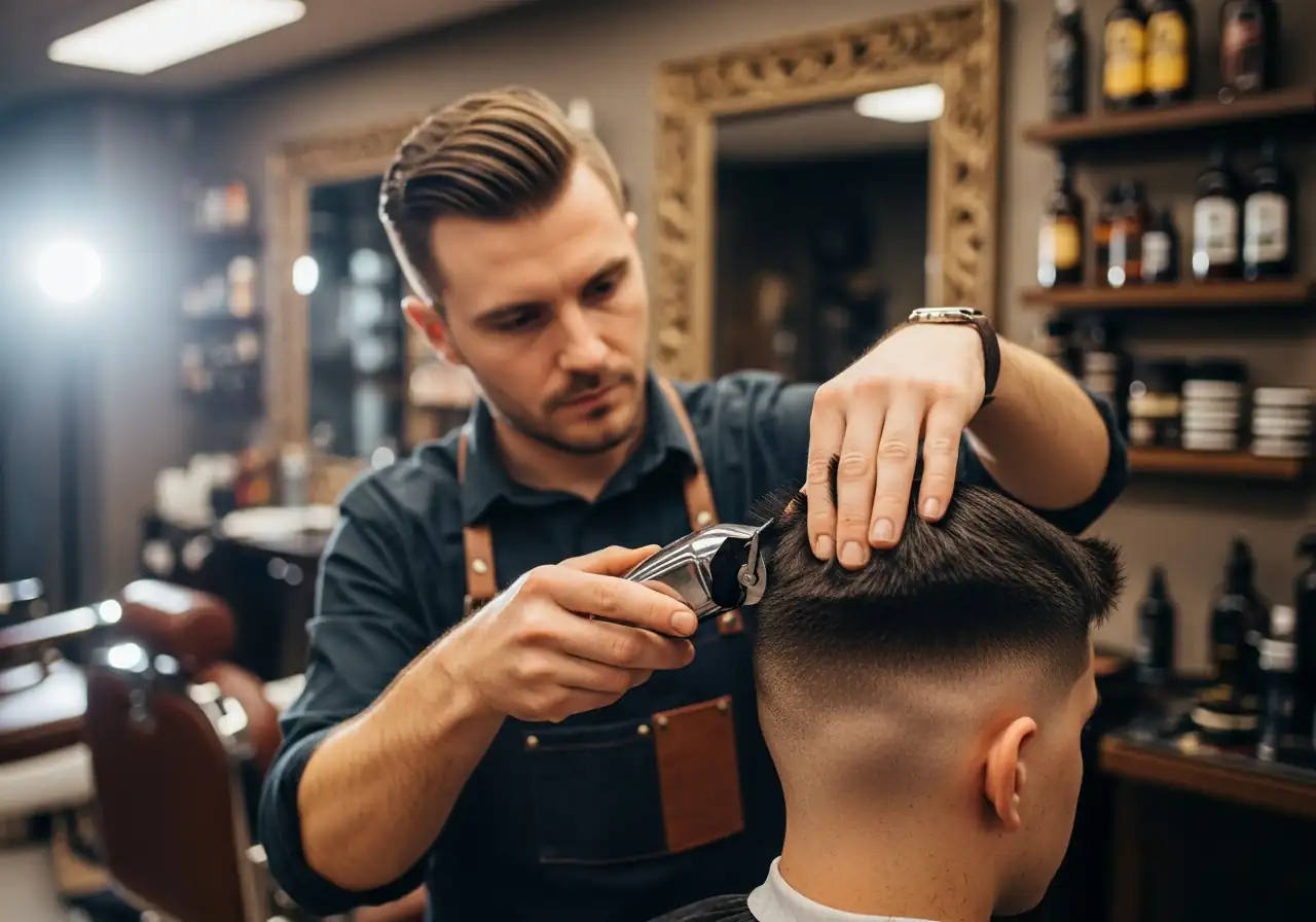Master barber delivering a clean fade haircut at Gentlemens HQ Barbershop in Alpharetta GA